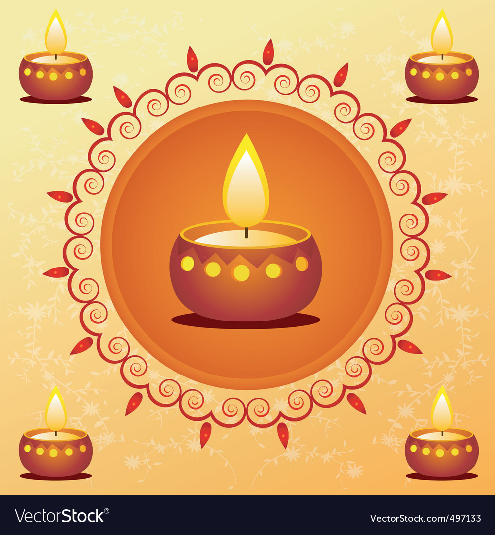 Diwali card decorated with diva Royalty Free Vector Image