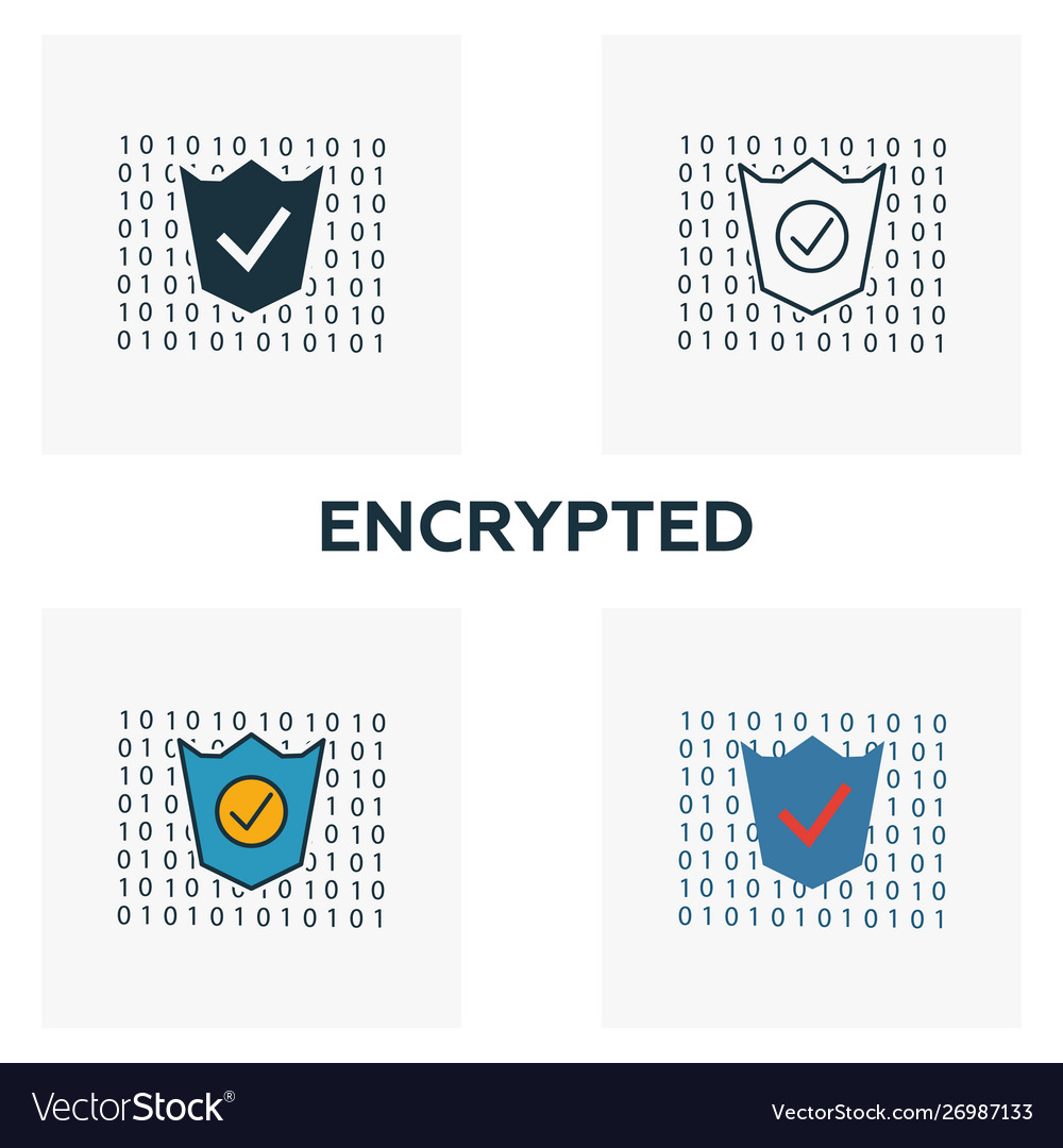 Encrypted icon set four elements in different