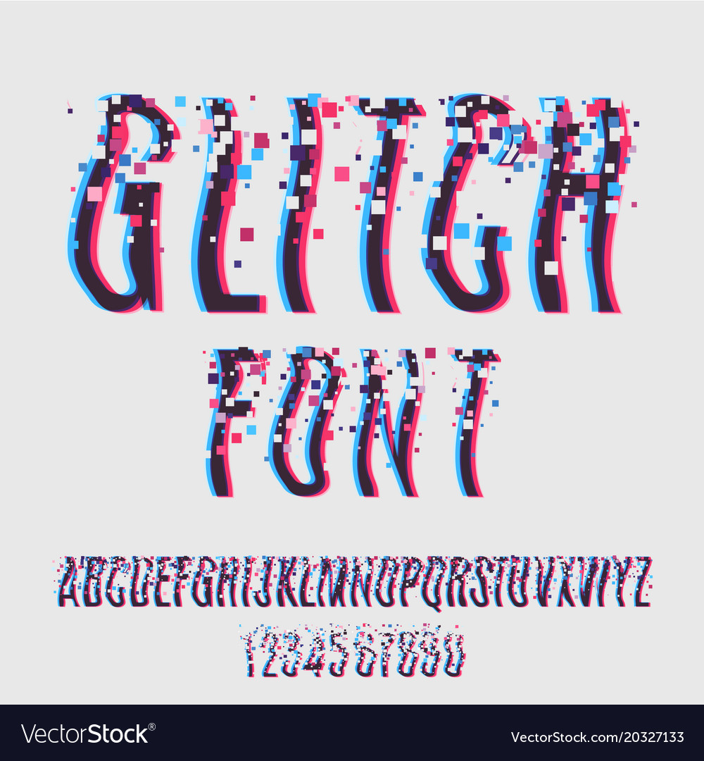 Glitch font with distortion stereoscopic effect