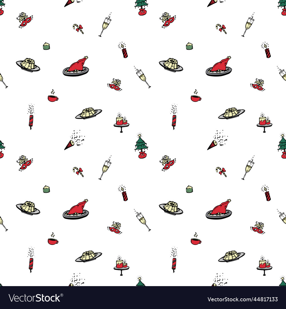 Hand drawn christmas object repeat pattern vector image Hand drawn christmas object repeat pattern
