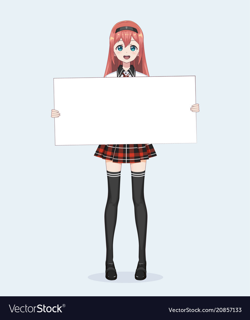 Japanese asian woman holding white big sign board