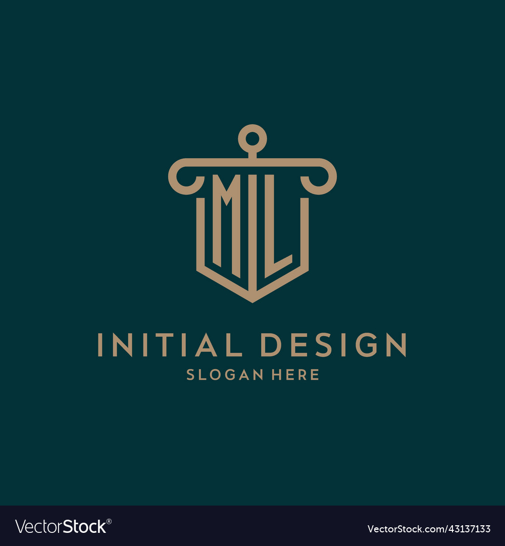 Ml monogram initial logo design with shield Vector Image Ml monogram initial logo design with shield
