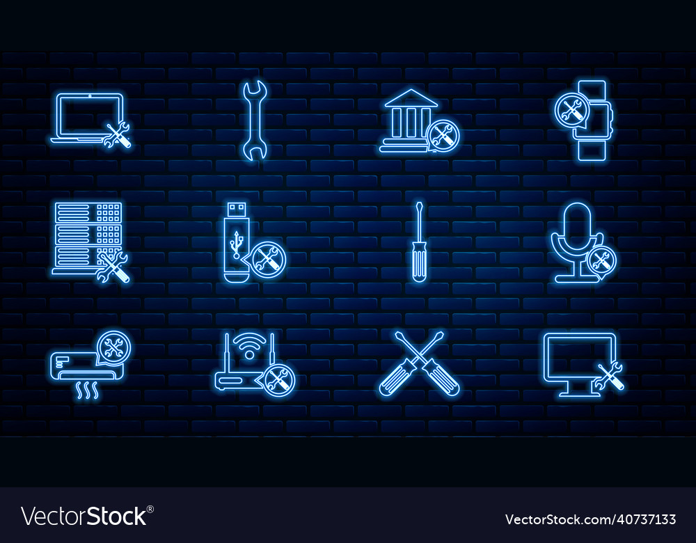 Set line computer monitor service microphone vector image Set line computer monitor service microphone