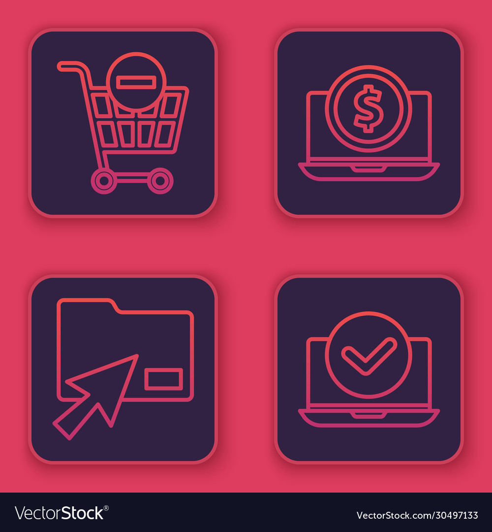 Set line remove shopping cart cursor click vector image Set line remove shopping cart cursor click