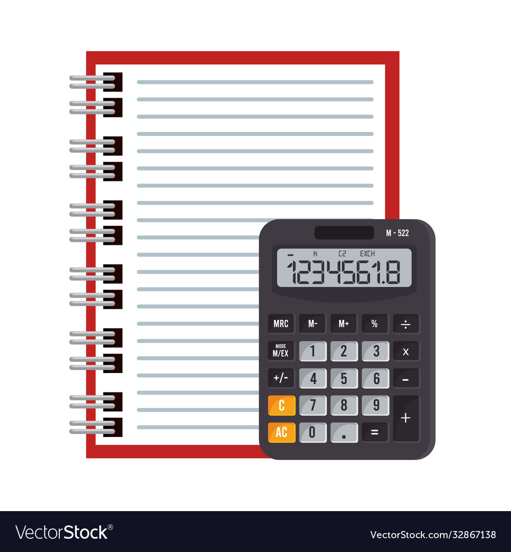 Calculator math device with notebook vector image Calculator math device with notebook