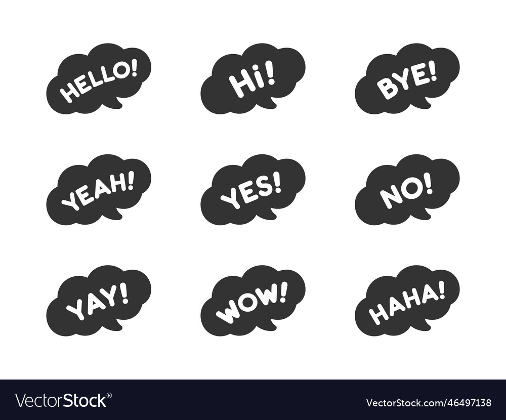 Cute speech bubble with short phrases hello bye