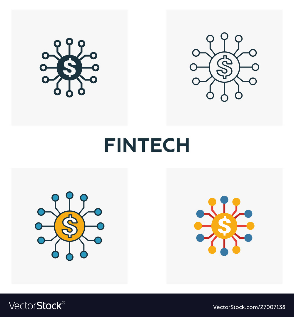 Fintech icon set four elements in different styles vector image Fintech icon set four elements in different styles