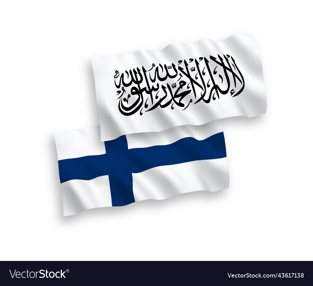 Flags of finland and taliban on a white background