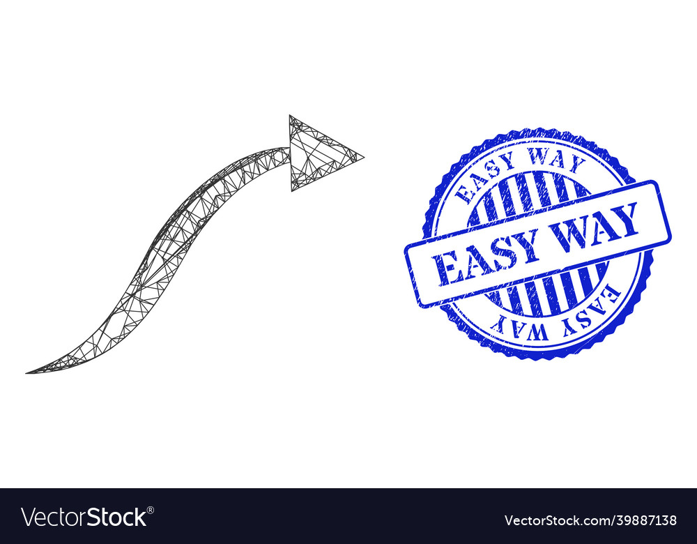 Grunge easy way seal and hatched curve arrow mesh vector image Grunge easy way seal and hatched curve arrow mesh