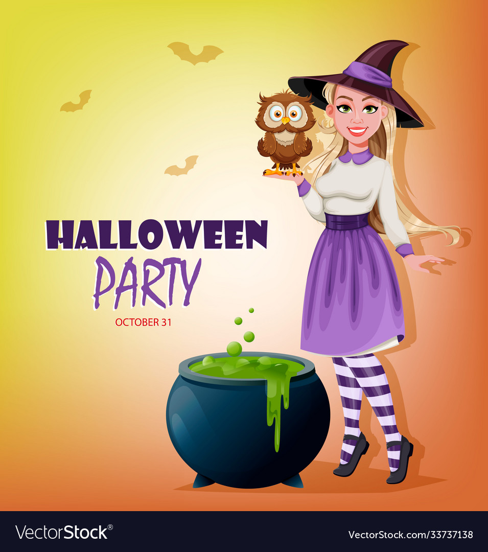 Happy halloween party invitation beautiful witch