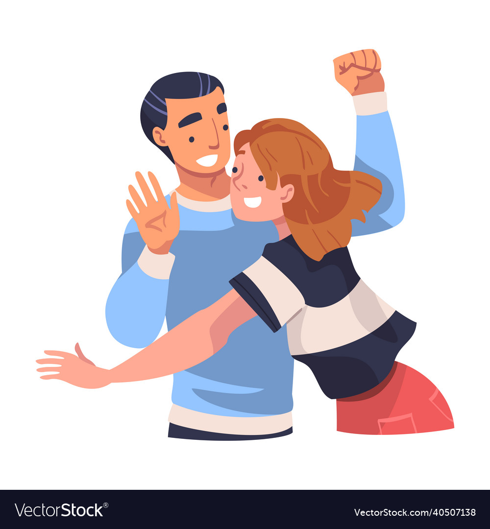 Man and woman character hugging embracing each