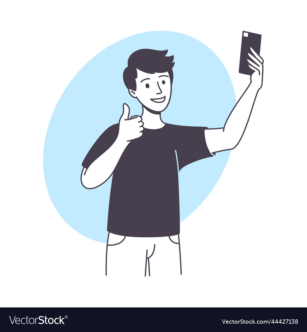 Man blogger character with smartphone showing Vector Image Man blogger character with smartphone showing