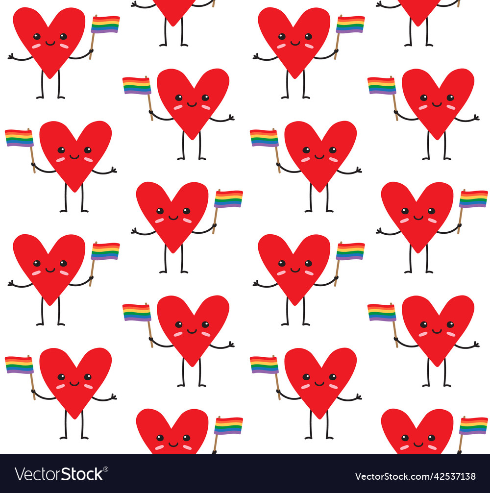 Seamless pattern of heart with lgbt flag