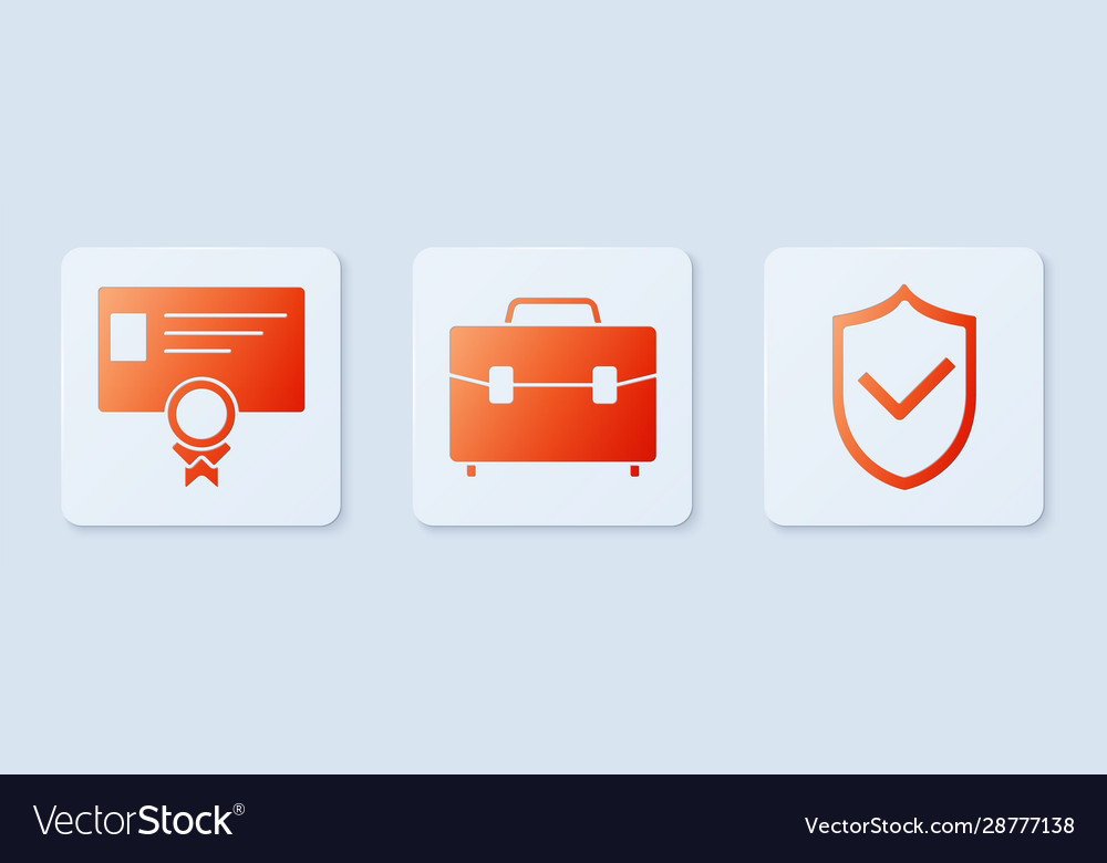 Set briefcase certificate template and shield Vector Image