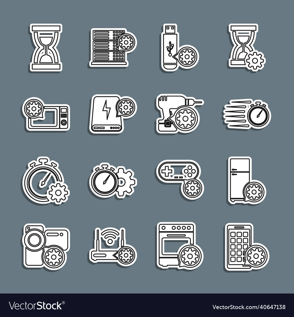 Set line mobile apps setting refrigerator vector image Set line mobile apps setting refrigerator