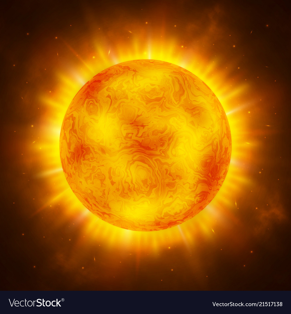 Sun planet bright realistic sun with rays glow Vector Image