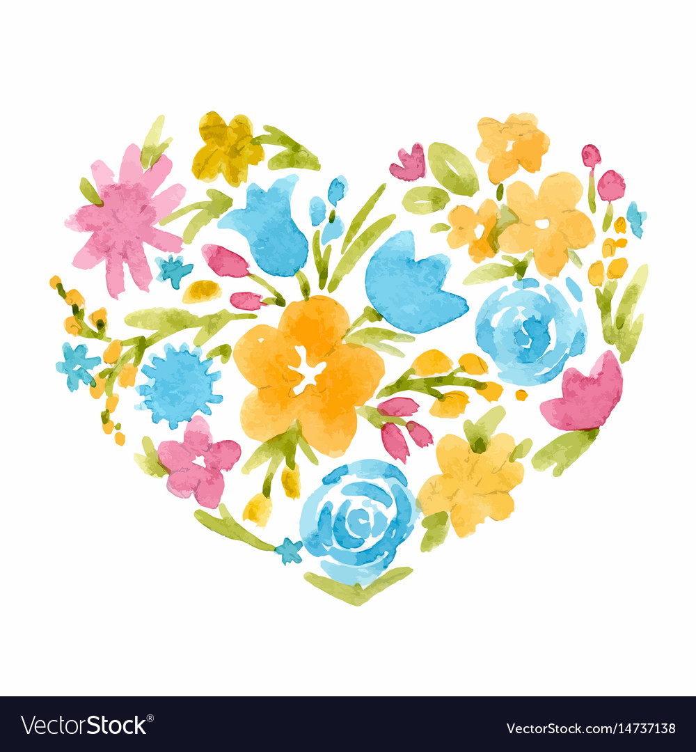 Watercolor abstract floral heart Royalty Free Vector Image