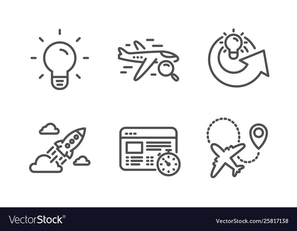 Web timer share idea and search flight icons set vector image Web timer share idea and search flight icons set