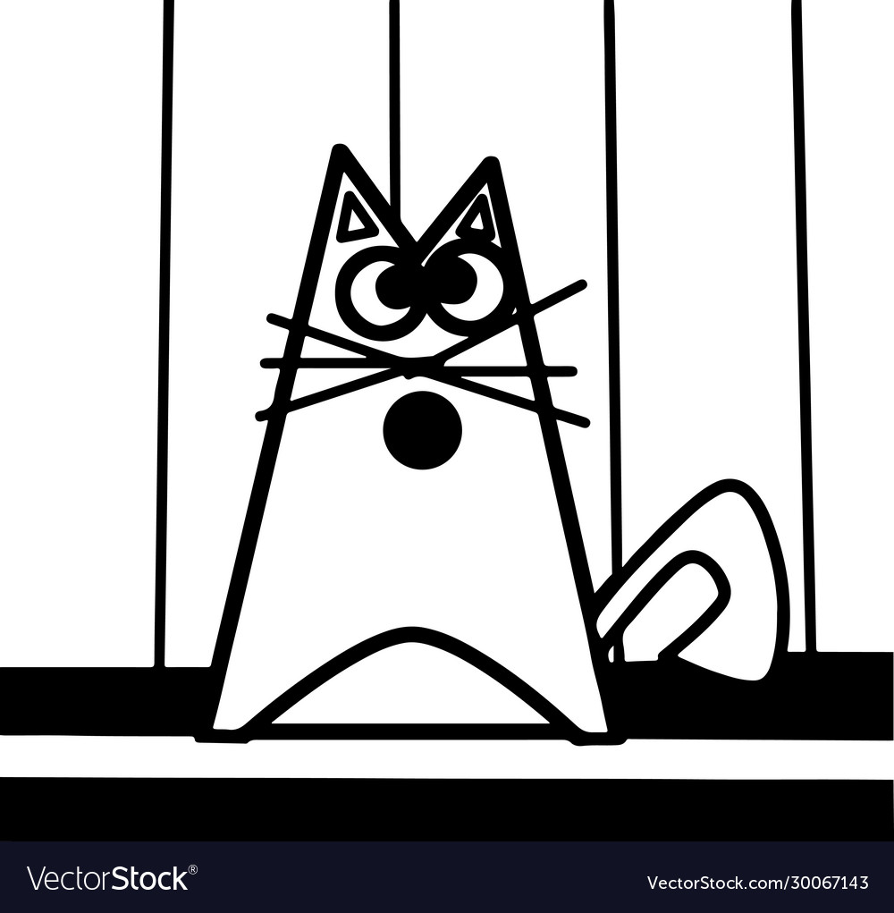 Black and white cartoon cat on striped background