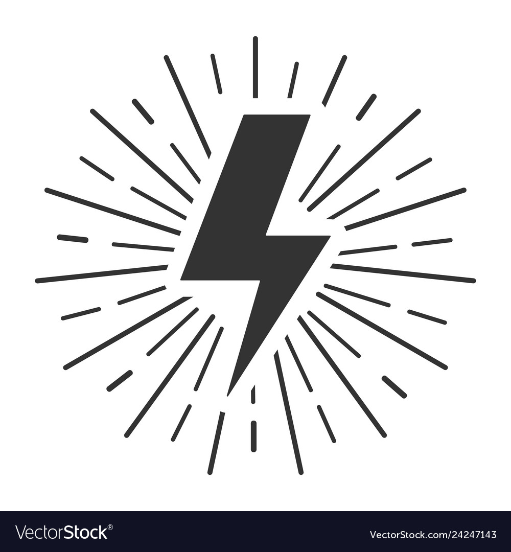 Black lightning with rays on white background Vector Image