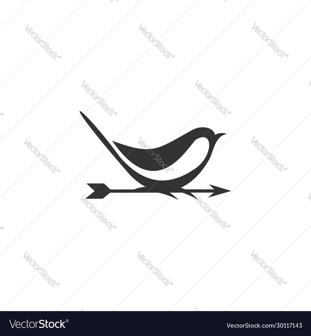 Black sparrow bird standing on arrow Royalty Free Vector