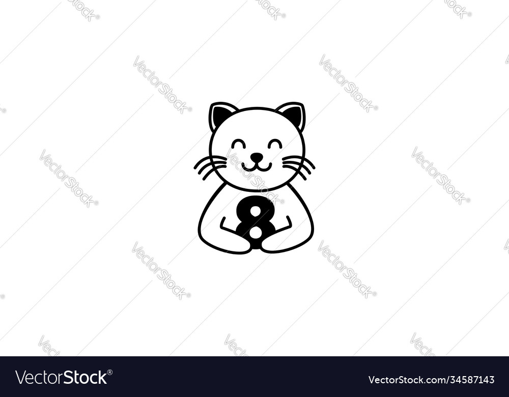 Cat line with number 8 vector image Cat line with number 8
