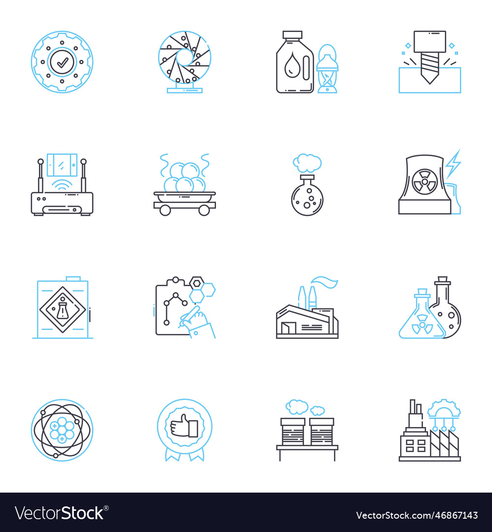 Chemical processing linear icons set synthesis vector image Chemical processing linear icons set synthesis