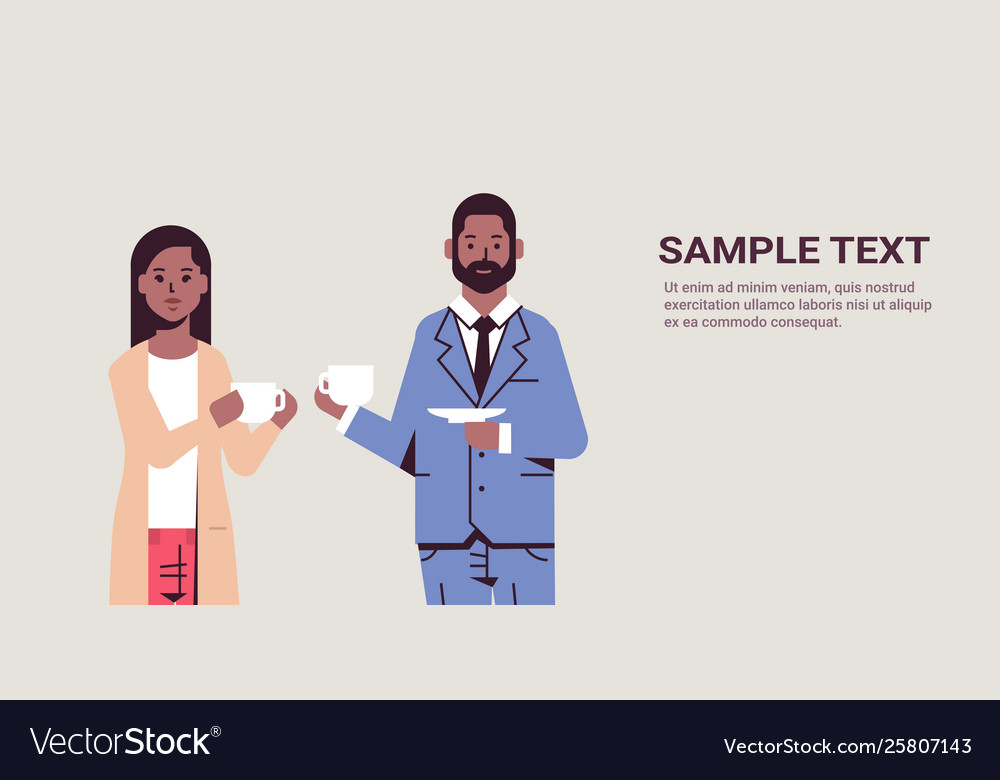 Couple Businesspeople Drinking Cappuccino During Vector Image