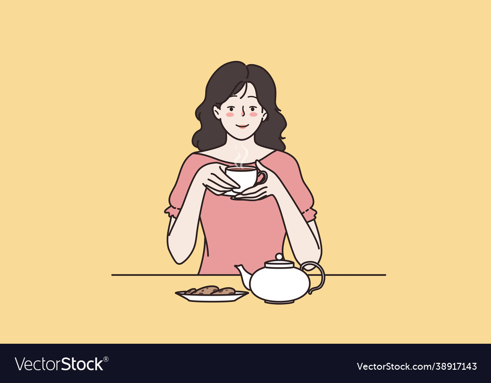 Enjoying tea drinking ceremony concept Royalty Free Vector