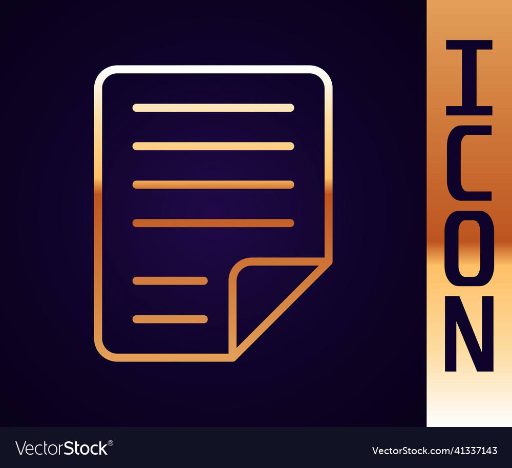 Gold line file document icon isolated on black