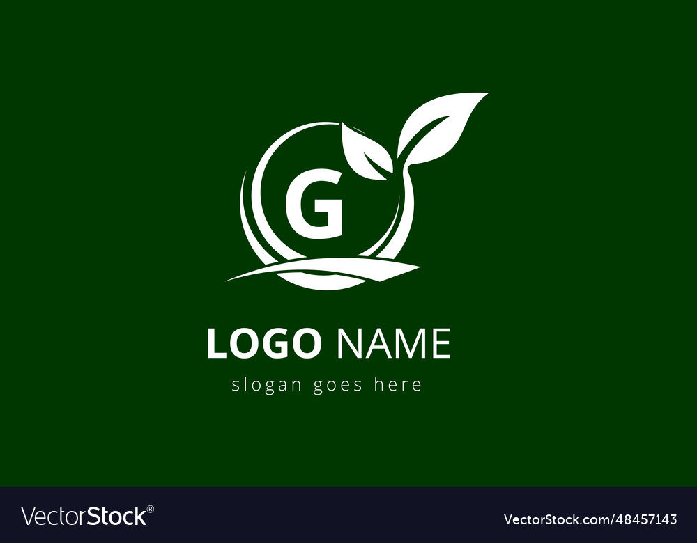 Initial g monogram alphabet with circle leaf vector image Initial g monogram alphabet with circle leaf