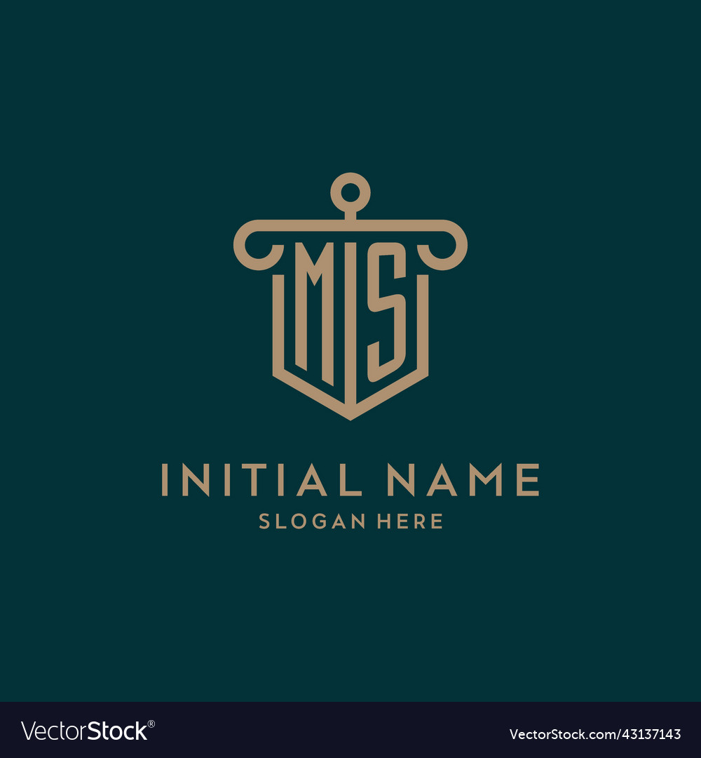 Ms monogram initial logo design with shield