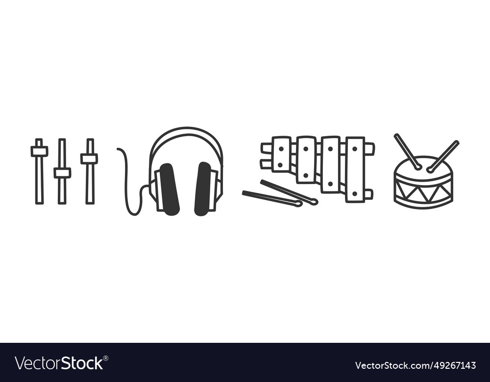 Music element line doodle style drawing set