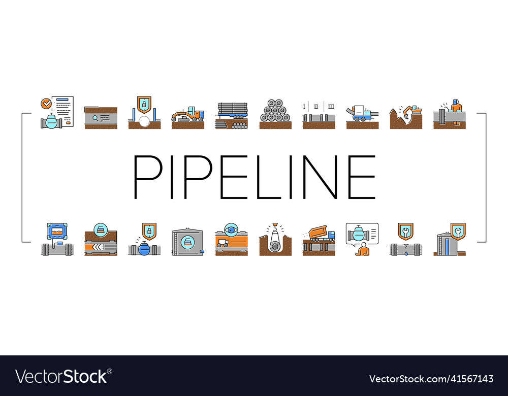 Pipeline construction collection icons set