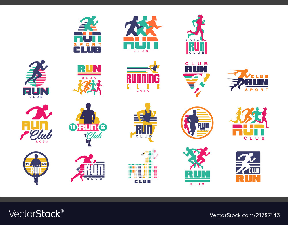 Run sport club logo templates set emblems