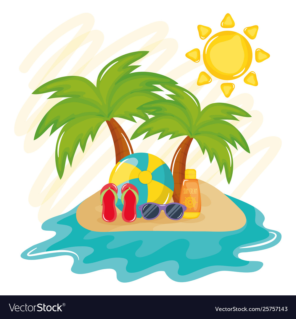 Summer holiday poster with island and icons Vector Image