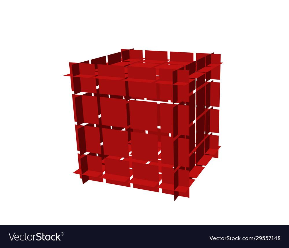 Abstract polygonal cube with cuts 3d