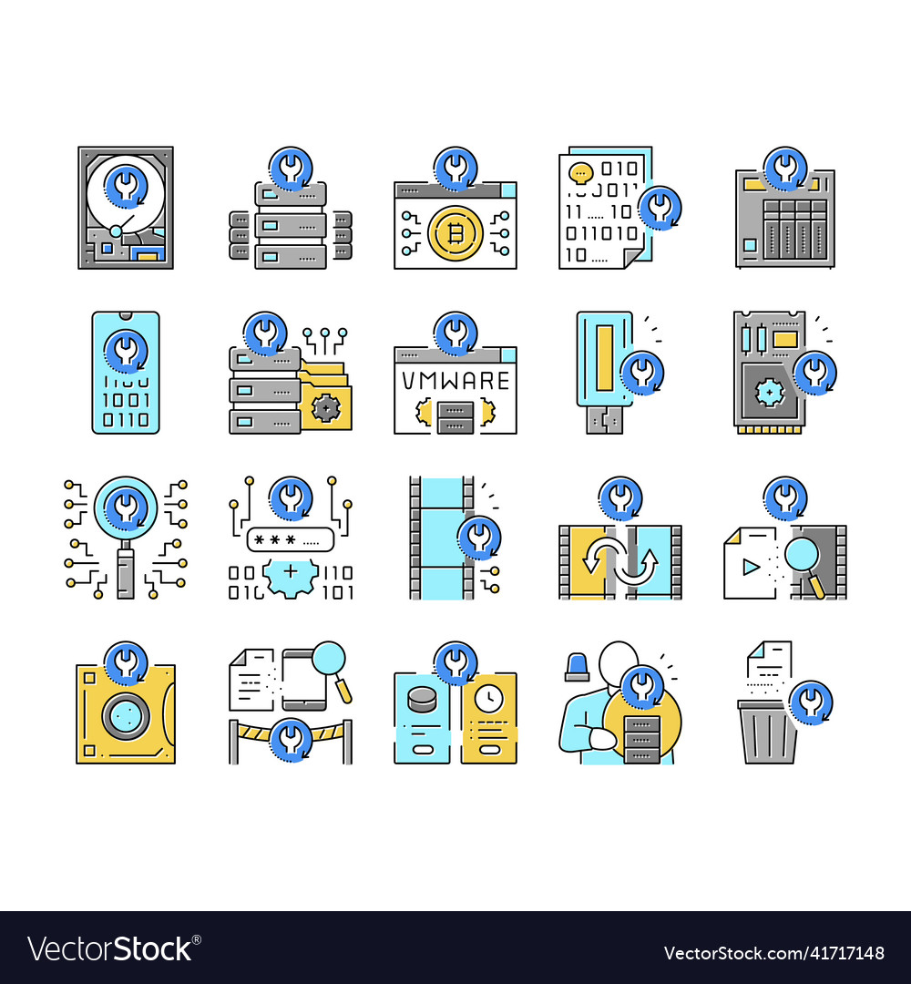 Datenrettung Computer-Verarbeitung Icons Set