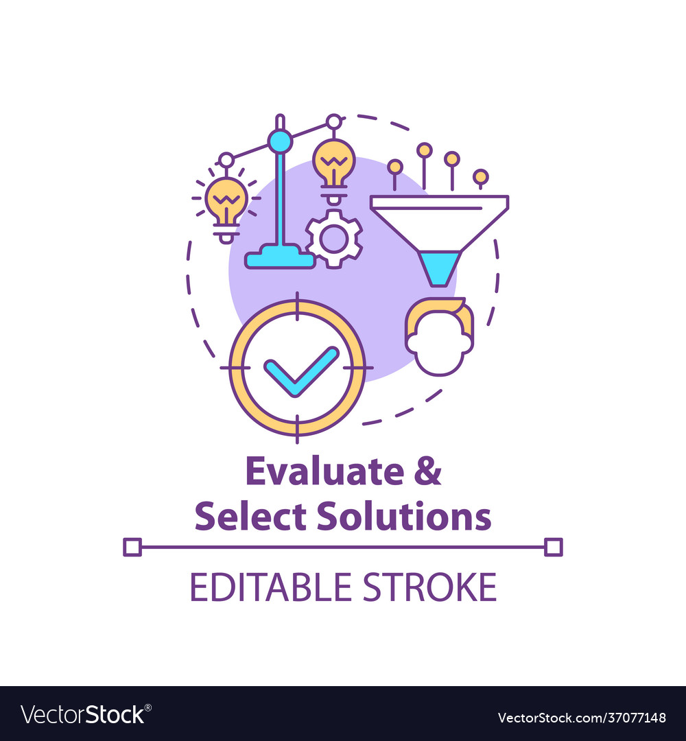Evaluate and select solutions concept icon