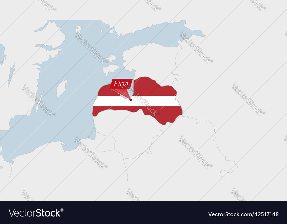 Latvia map highlighted in flag colors