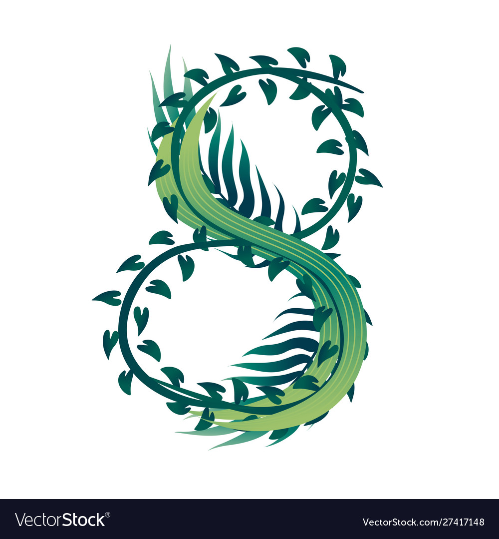 Leaf number 8 with different types green leaves vector image Leaf number 8 with different types green leaves