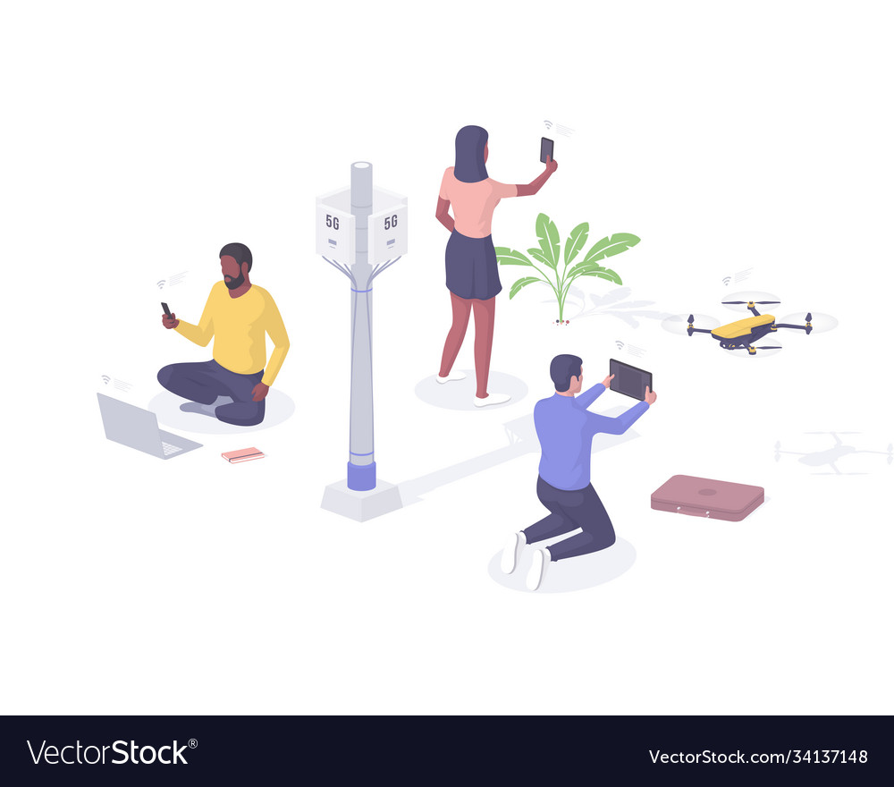 People enjoy new communication 5g isometric