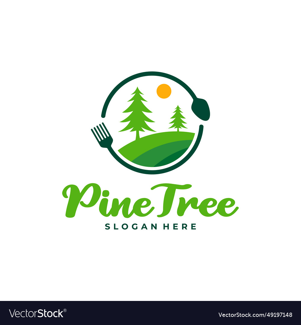 Pinienbaum mit Essen Logo Design kreativ