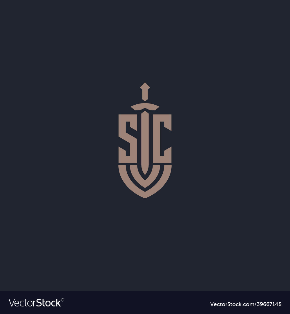 Sc logo monogram with sword and shield style