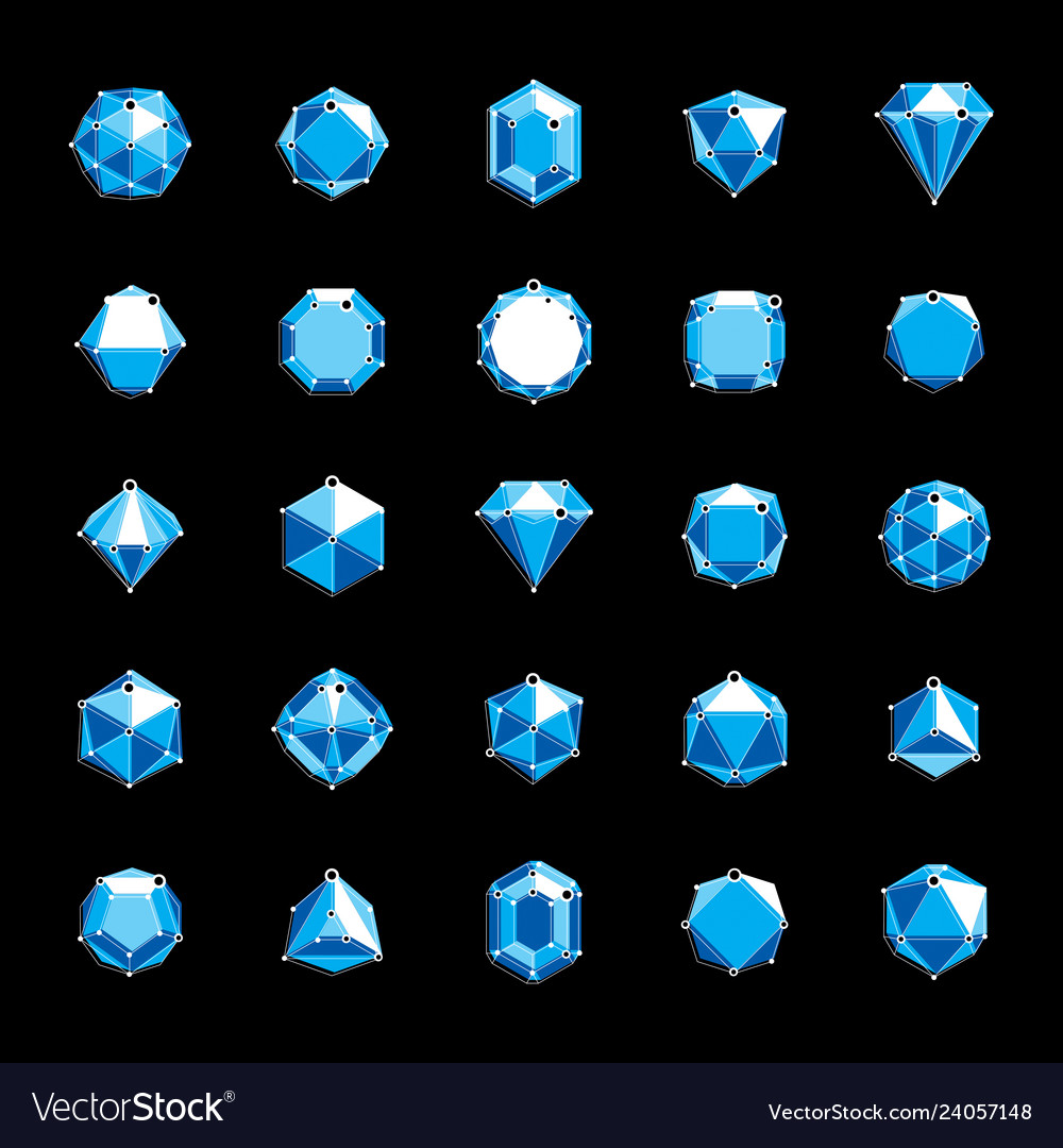 Set of faceted gemstone collection abstract vector image Set of faceted gemstone collection abstract