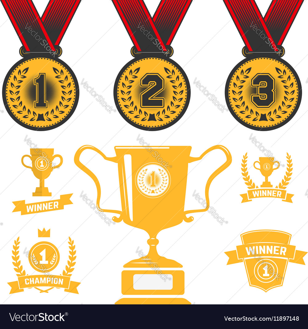 Set of medal icons trophy first place design Vector Image