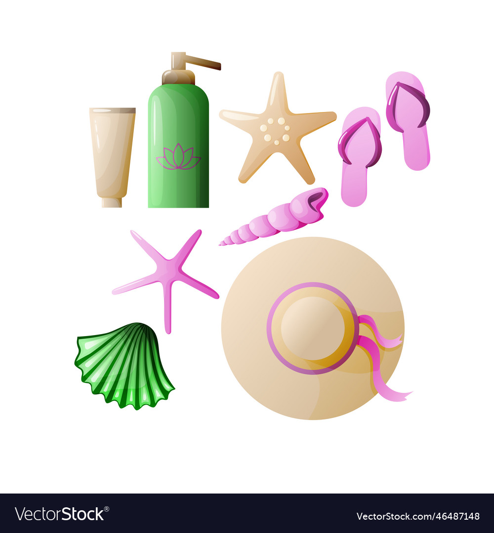 Set of summer beach objects vector image Set of summer beach objects