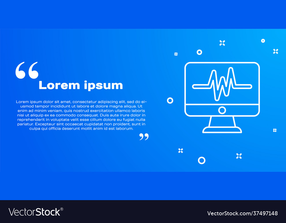 White line computer monitor with cardiogram icon vector image White line computer monitor with cardiogram icon