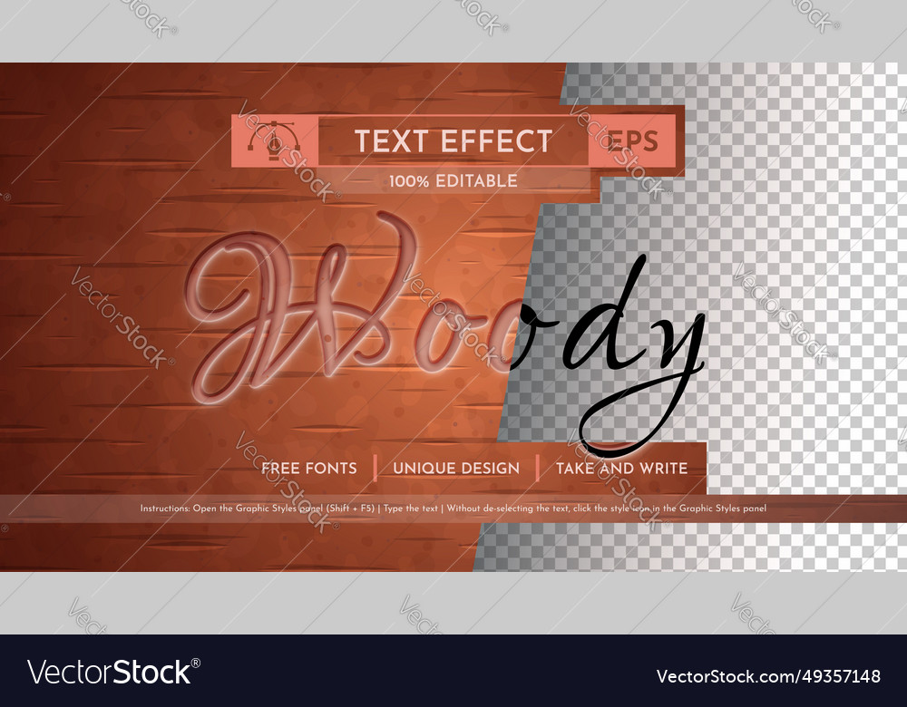 Woody - editable text effect font style vector image Woody - editable text effect font style