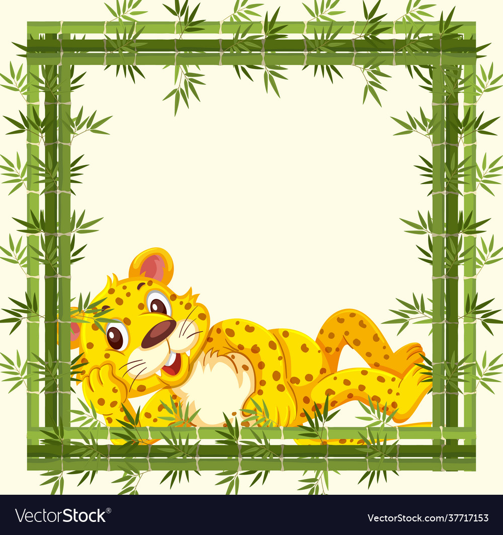 Empty banner with bamboo frame and leopard Vector Image Empty banner with bamboo frame and leopard